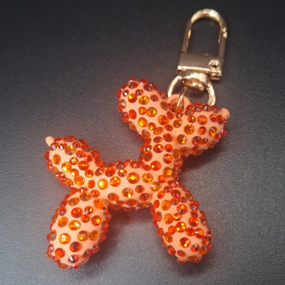 Bedazzled Balloon Dog Keychain, Orange Bling, Purse Charm - Picture 1 of 3